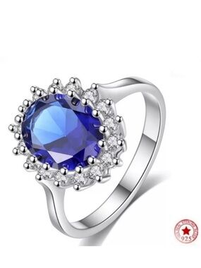 Swarovski Elements 925 Sterling Silver Sapphire Blue Diana Ring NEW
